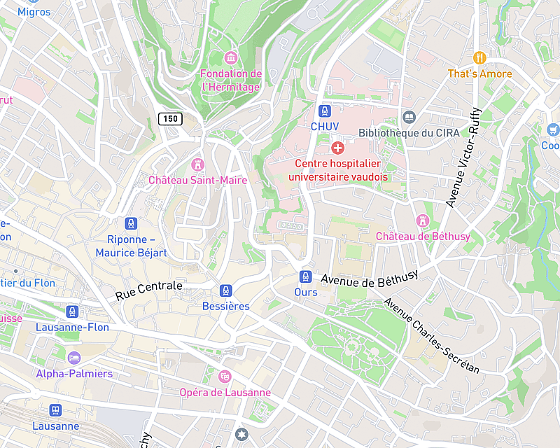Une carte affichant l'emplacement de AniCura Cabinet Vétérinaire Lausanne